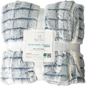 Royal Luxe Blanket 50”x60” Blue Super Soft Plush Sherpa Throw Micro-Mink